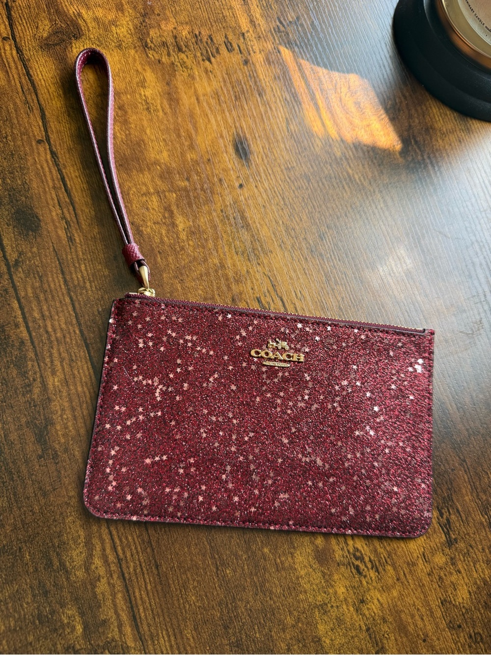 Coach Red Glitter Wristlet Pouch Wallet Star Print Clutch